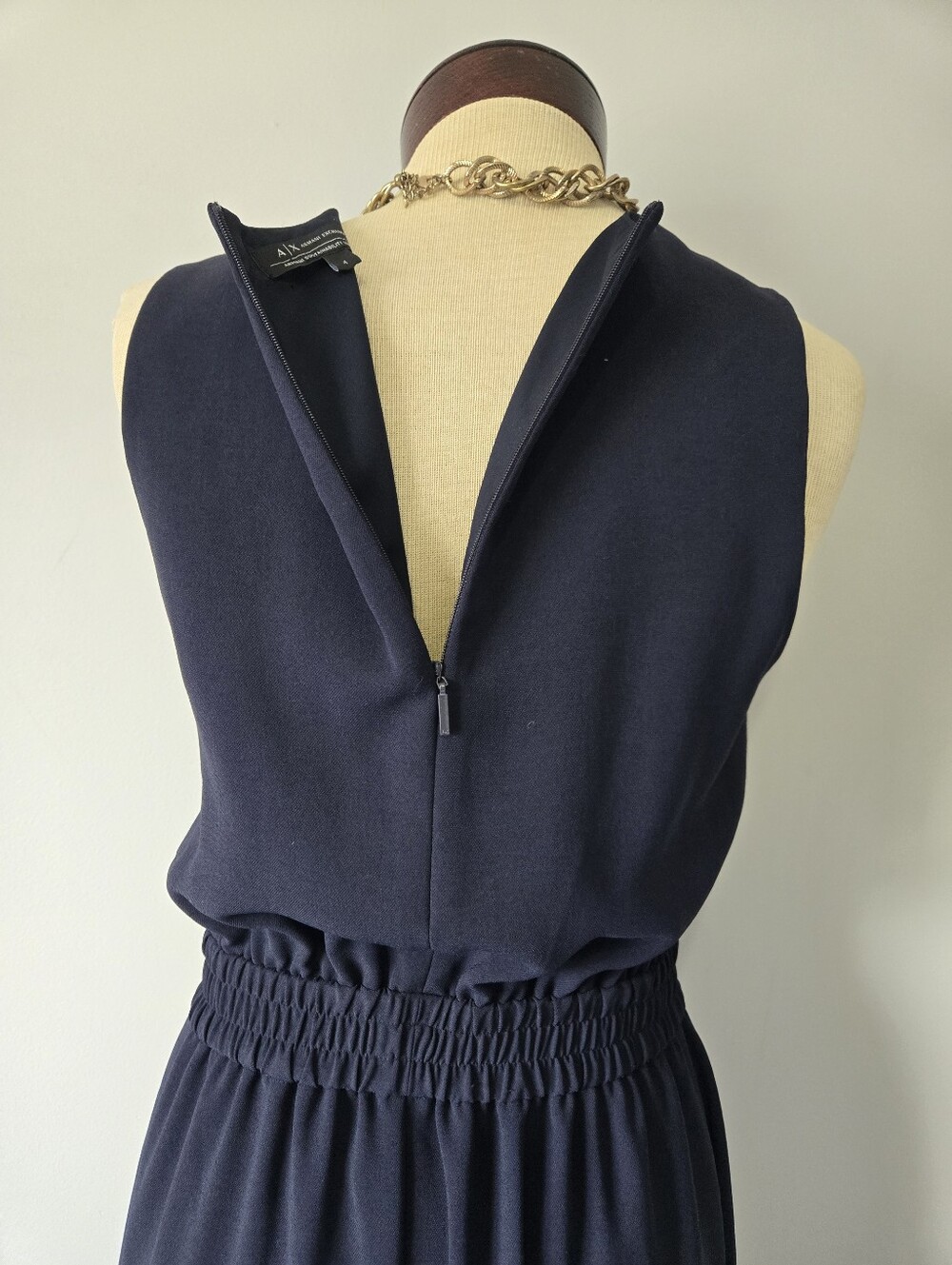 Armani Exchange Navy Sleeveless Maxi Dress with Sheer Mesh Panel. Size 4 - Picture 9 of 14